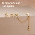 3-piece set of golden star and moon earrings with cubic zirconia stones for one ear - Golden Star Moon Style (Y27087)