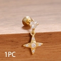 Pendiente de tuerca dorado con colgante de estrella y circonitas brillantes claras - Estilo de Colgante de Cruz Estrella del Norte (Y27124)