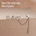 3pcs silver celestial earring set with star moon studs and zircon fringe chain - Silver Star Moon Style (Y27087)