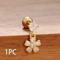 Pendiente individual de flor dorada con cristales brillantes y cierre de rosca - Estilo de Colgante de Flor de Cinco Pétalos (Y27126)