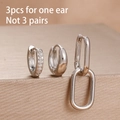 Three-piece set of silver stainless steel zircon hoop earrings for stacked ear styling - Silver Geometric Double Ring Style (Y27096)