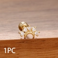 Pendiente dorado con cierre de bola y cinco circonitas brillantes en arco fino - Estilo Curvo de Cinco Piedras (Y27128)