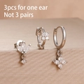 Silver stainless steel zircon earring set featuring three unique single ear pieces - Silver Petal Pendant Style (Y27101)