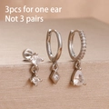 3pcs silver stainless steel earring set with cubic zirconia studs and drop hoop charms - Silver Waterdrop Rhombus Style (Y27105)