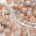 Polished round glass beads with marble texture in beige and orange for DIY jewelry making - 10mm / Chestnut / 20Pcs/Pack