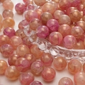 Pink and orange round glass beads with gold cracked texture for DIY jewelry making - 10mm / Lychee Color / 20Pcs/Pack