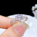 Silver twisted band engagement ring featuring a six-prong set brilliant round cubic zirconia - Ljz-115 [one Carat] / Adjustable Open