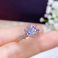 Classic six-prong sterling silver ring featuring a large brilliant round-cut cubic zirconia - Ljz-03 [2 Carats] / Adjustable Open
