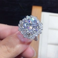 Radiant 5-carat round moissanite ring with floral halo in polished silver setting - Ljz-105 [5 Carats] / Adjustable Open
