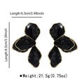 Pendientes de pétalos de flor en esmalte negro con bordes dorados y medidas - Estilo de Pétalos Superpuestos Lacados en Negro (E14343) / Negro