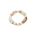 Bracciale elastico in resina marmorizzata marrone e perle con distanziatori dorati - Bracciale in Perle Bianco Perla Marrone