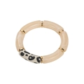 Dettaglio del bracciale elastico con tubi in resina beige e perla con stampa leopardata - Bracciale in Perle Leopardato Beige Nero
