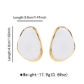 Detailed view of large white enamel petal earrings with gold trim measuring 4.9cm by 3.6cm - White with Gold Edge (E14383)