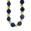 Macro view of blue marble resin beads and irregular gold textured beads on necklace - Necklace / Sapphire Blue