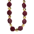 Close-up of burgundy faceted resin beads and irregular gold polished metal beads - Necklace / Burgundy