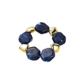 Detail of elastic bracelet with dark blue marbled resin and gold metal geometric beads - Sapphire Blue