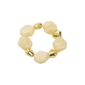 Detail of cream resin irregular beads and gold geometric metal links on the stretch bracelet - Off White
