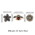 Detailansicht des Broschen-Sets mit Strassblume, Biene und Sonnenblume inkl. Größen - Sonnenblume Biene und Blume (X0385 Vintage Gold Silber)