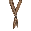 Dettaglio di sciarpa in seta marrone con motivo paisley e cursore decorativo floreale dorato - Giallo
