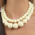 Zweilagige cremefarbene Perlenhalskette mit übergroßen Perlen für Damen im Vintage-Stil - Cremebeige doppellagige Kunstperlenkette (N13127)
