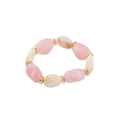 Vista detallada de cuentas de resina rosa y crema con anillos espaciadores dorados de pulsera - Rosa Claro