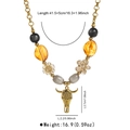 Detailed view of beaded necklace with gold bull head pendant and size specifications - Bull Head Decoration