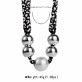 Detail of leopard print silk scarf necklace with silver beads and sizing parameters - Artificial Pearl Style (White + Pearl)