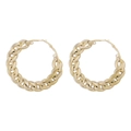 Close-up of chunky gold chain link hoop earrings in a bold punk fashion style - Gold