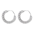 Punk style silver thick Cuban link chain hoop earrings with high-polished metallic finish - Silver