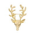 Golden stag head brooch with detailed antlers and polished metallic finish on white background - Gold