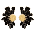 Retro vintage floral stud earrings featuring black enamel petals and gold metal center - Black