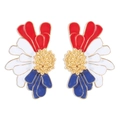 Detailed macro shot of vintage floral stud earrings with red, white, and blue enamel petals - Red White Blue