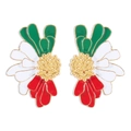 Detailed close-up of petal-shaped earrings with green, white, and red enamel coating - Green White Red