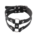 Gothic Doppel-Beinring aus schwarzem Leder mit silbernen O-Ringen und Nieten - Schwarz