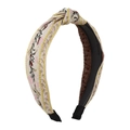 Minimalistische beige stoffen haarband met bloemmotief borduurwerk en modieuze knoop - Wit