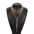 Chic multi-layer gold rhinestone fringe necklace with luxurious tassel for evening gala events - Multi-Layer Tassel Style / Gold