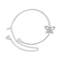 Elegant silver butterfly body chain with sparkling rhinestones and adjustable metal hooks - Butterfly Design / Silver (White K)