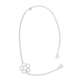Sparkling silver geometric shoulder chain with crystal flower pendant and metal hooks - Flower Style (C0580) / Silver