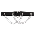 Punk style black leather garter with silver heart ring, rivets, and hanging chains detail - Heart Rivet Drooping Chain Style (C0339) / Black