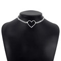 Sparkling double-row rhinestone heart choker necklace for women with silver finish - Silver