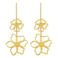 Vintage style gold hollow flower drop earrings with snake chain tassels on white background - Hollow Flower Drop Earrings (Gold)