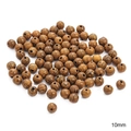 Close-up of 10mm natural wenge wood beads with distinct striped grain for DIY jewelry - 30 Pieces/Pack (Diameter 10mm) / Natural Wood Color