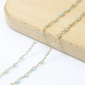 18K gold-plated beaded chain with light blue faceted crystal beads for jewelry making - Lake Blue Faceted Round Bead Style / 4mm/50cm
