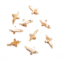 Cross-shaped shell connector with gold-plated copper edges and double loops for DIY jewelry - Cross Style