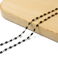 18K gold plated beaded chain featuring polished black cubic zirconia and small gold beads - Black Rectangular Bead Style / 2.5mm/50cm