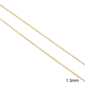 Detalle macro de cadena fina de eslabones O de 1,3 mm bañada en oro 18K para joyería - Ancho de 1.3mm (1m/Paquete)