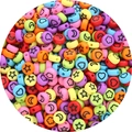 Macro shot of matte acrylic flat beads with star and moon patterns for DIY jewelry - 100pcs Pack / Solid Mix with Black Pattern