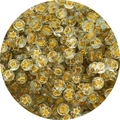 Macro detail of transparent acrylic round beads with gold stars moons and colorful sequins - 100pcs Pack / Glitter Mix with Gold Pattern