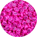 Macro shot of pink acrylic star and moon beads with holes for DIY jewelry making - 100pcs Pack / Rose Red