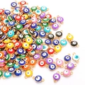 Colorful Evil Eye alloy pendants for DIY jewelry making in various enamel finishes - Diameter 8mm (10 Pieces/Pack) / Mixed Colors Double Hook